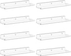 Lifewit Floating Shelves for Wall, 8 Pack Clear Acrylic Shelf 15" Room Decor for Bookcase/Vinyl Record Display/Photo/Picture in Bedroom, Living Room, Bathroom, Kitchen Storage and Organization