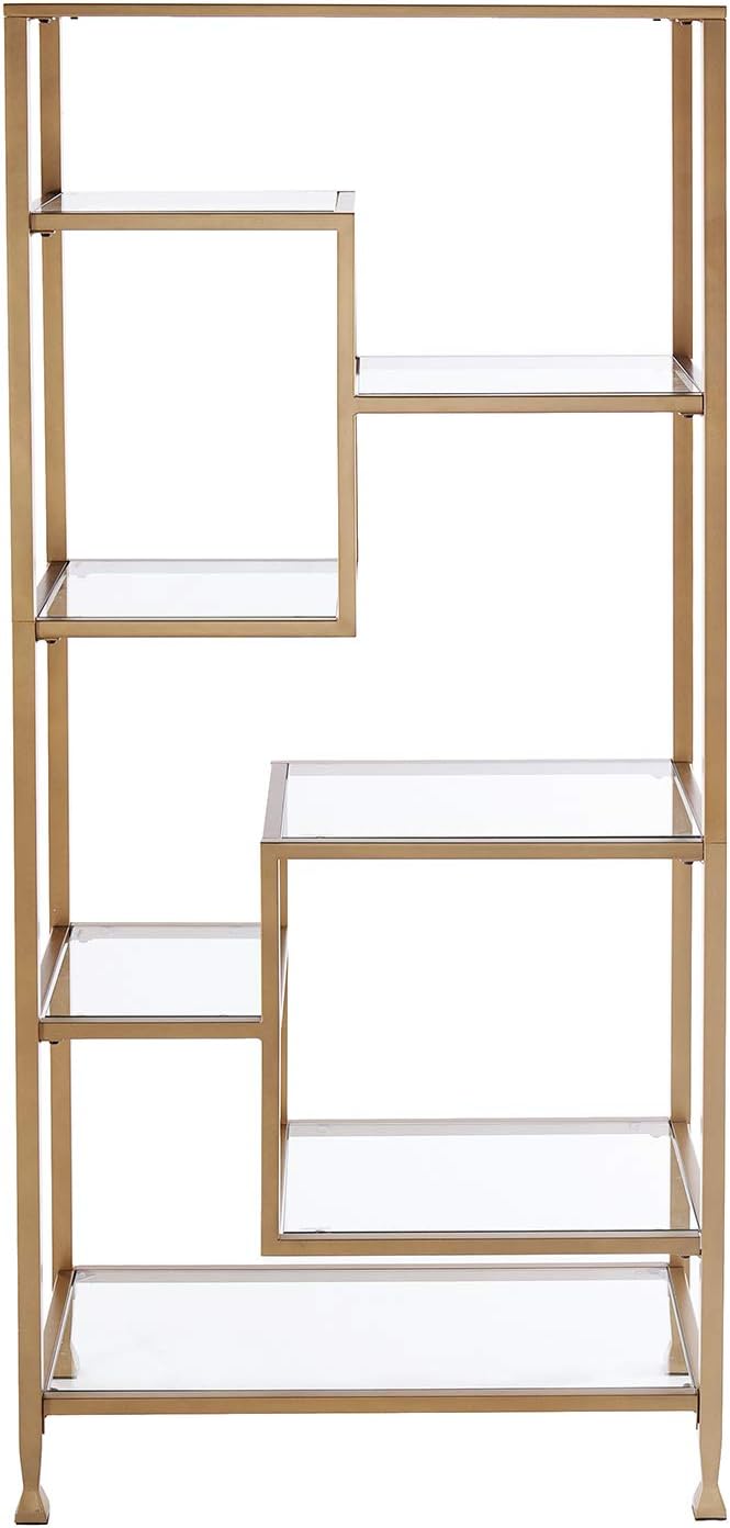 SEI Furniture Jaymes Metal/Glass Asymmetrical Étagère/Bookcase, Gold