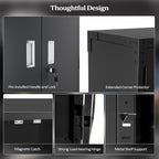 VINGLI 72'' Tall Garage Storage Cabinet, Metal Storage Cabinet with Pegboards, Wheels, Locking Doors and Adjustable Shelves (Black, 32''W x 16''D x 72''H)
