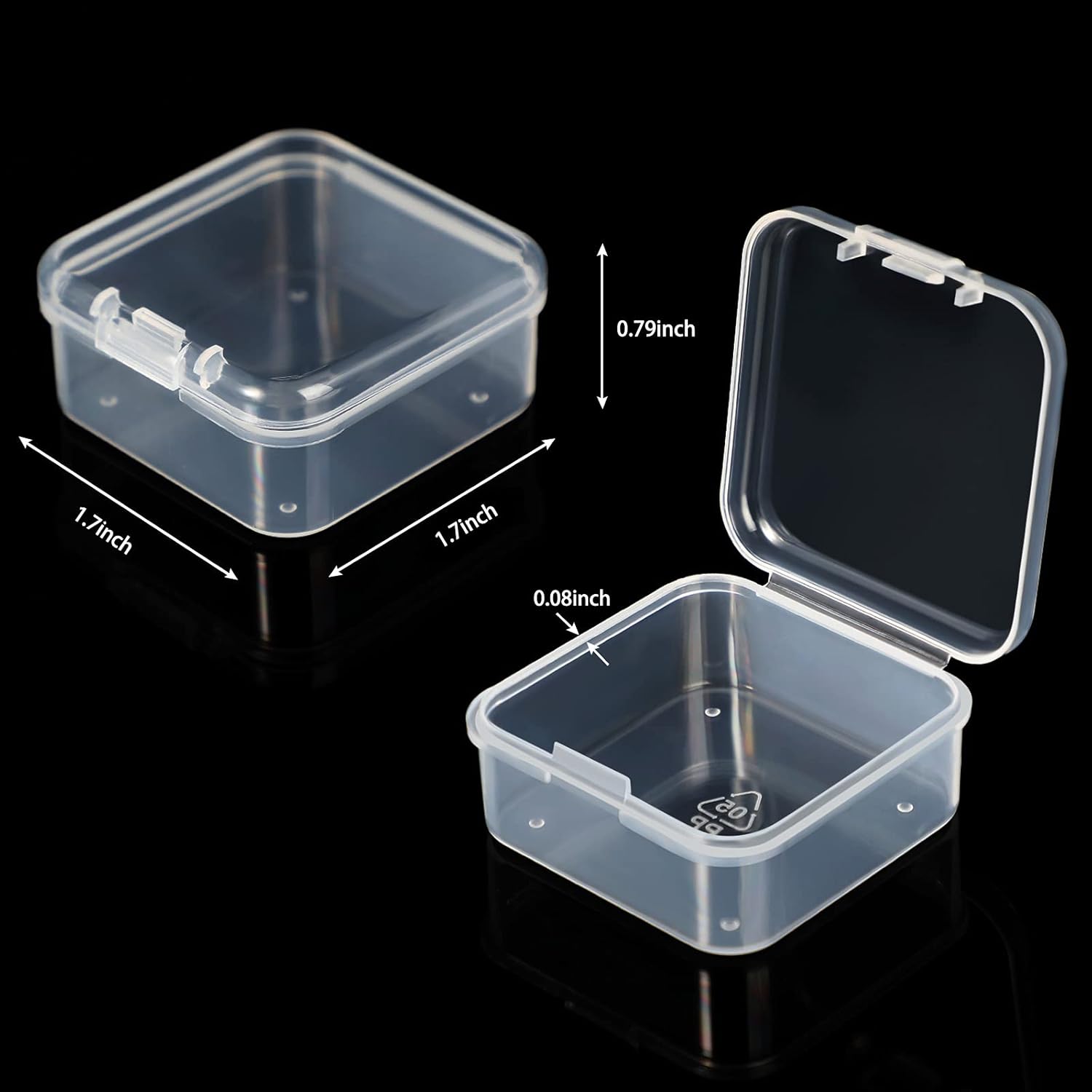 SATINIOR 48 Packs Clear Small Plastic Containers Transparent Storage Box with Hinged Lid for Items Crafts Jewelry (1.7 x 1.7 0.79 Inches)