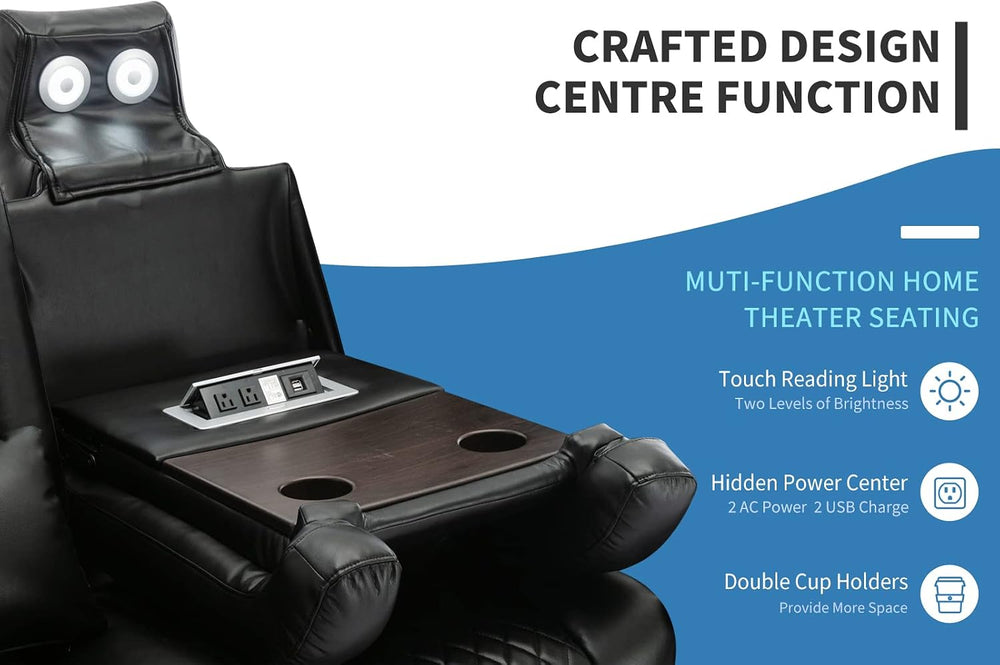 Airadlis Dual Power Home Theater Seating with 7-Color LED, Black, Row of 3 | ...