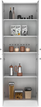 Modern Kitchen Pantry, Storage Cabinet with 4 Doors and 5 Adjustable Shelves, White, Engineered Wood, for Dining Room, Easy to Clean