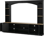 Farmhouse Arched Entertainment Center Wall Unit with Bookshelf, Large TV Stand with Wood Grain for TVs Up to 70", 91inch Media Console with Adjustable Shelves for Living Room (Black/F1)