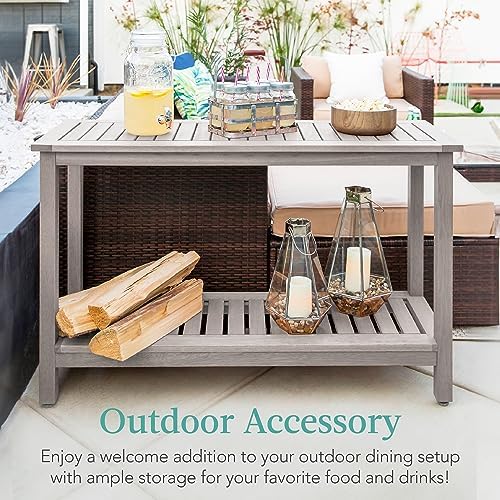 Best Choice Products 48in 2-Shelf Eucalyptus Wooden Console Table Indoor Outd...