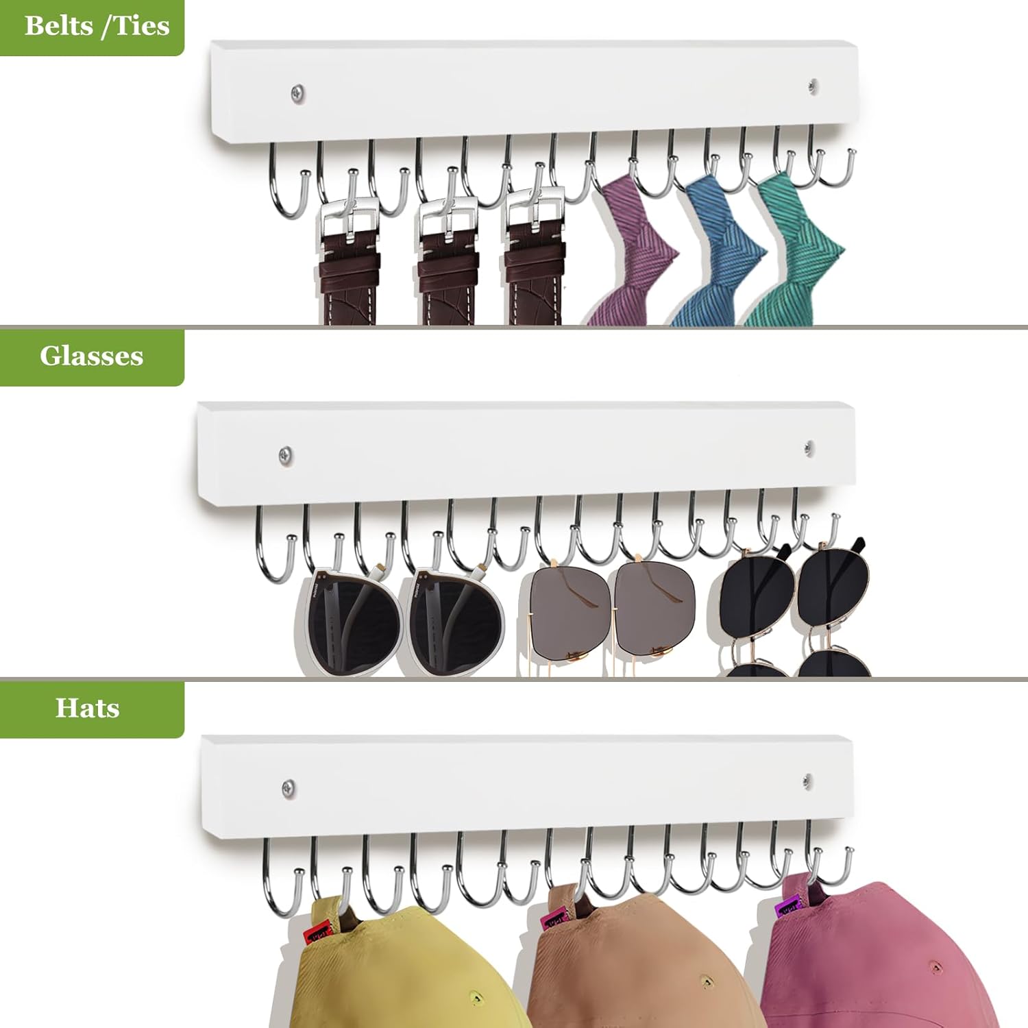 Necklace Holder Wall Mounted Jewelry Organizer - 2 Pack Wooden with 28 Hooks, Hanging Earring & Ring Bracelet Storage, Decorative Space-Saving Jewelry Display (White)