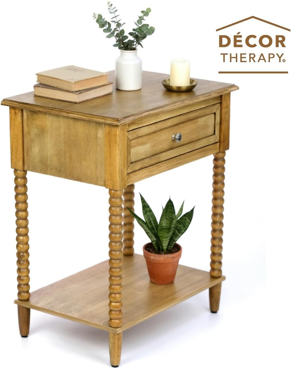 Decor Therapy Preston Traditional Single Drawer Side Table, Classic Bedside E...