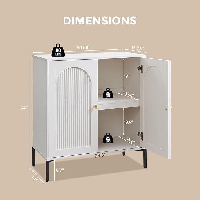 Modern TV Stands for 80 Inch TV, 92.63" W Wood Entertainment Center w/Adjustable Shelves, Mid Century Modern TV Stand w/Arched Fluted Doors, Media Console Cabinet for Living Room, White