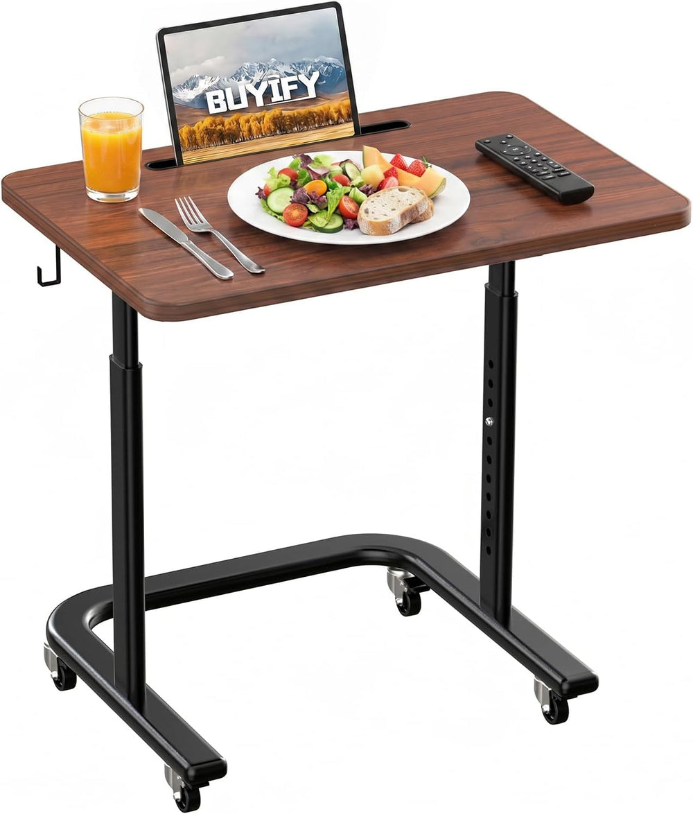 BUYIFY Height Adjustable TV Tray Table with Wheels for Couch or Sofa | Rollin...