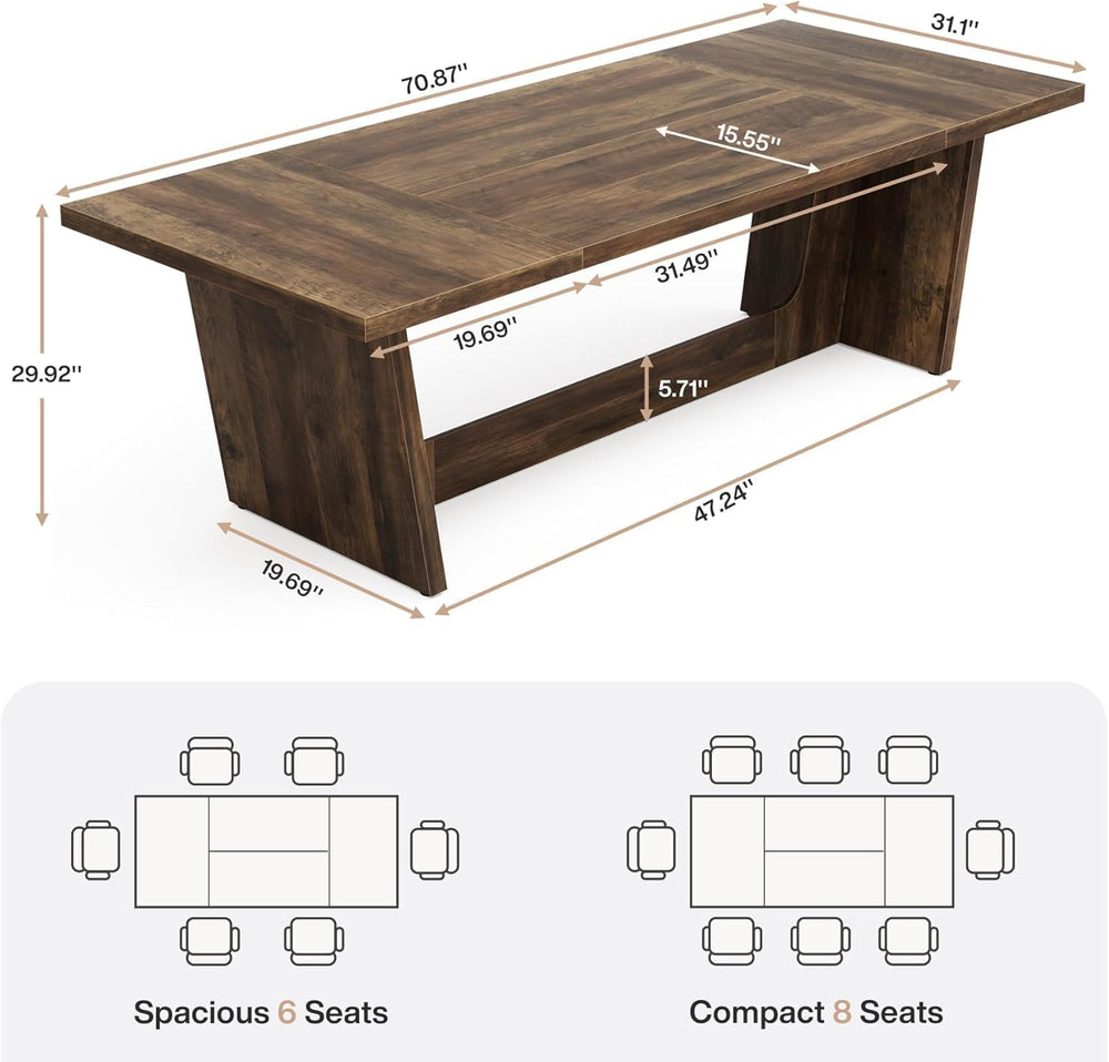 Lailang 71 Inch Dining Table, Rectangular Kitchen Tables, Pedestal Dinner Tab...