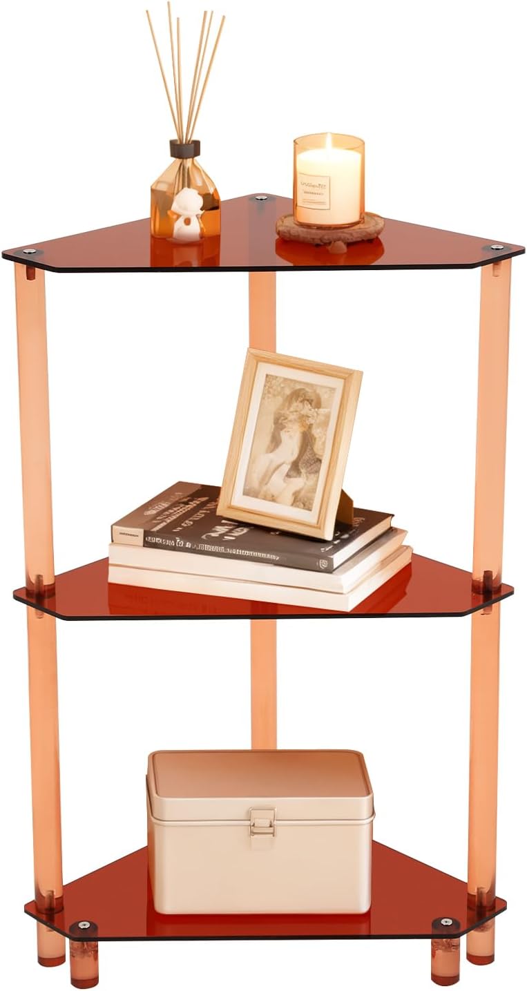 Brown Triangle Acrylic Side Table, 3 Tier Triangle End Table, 22.05lbs Capaci...