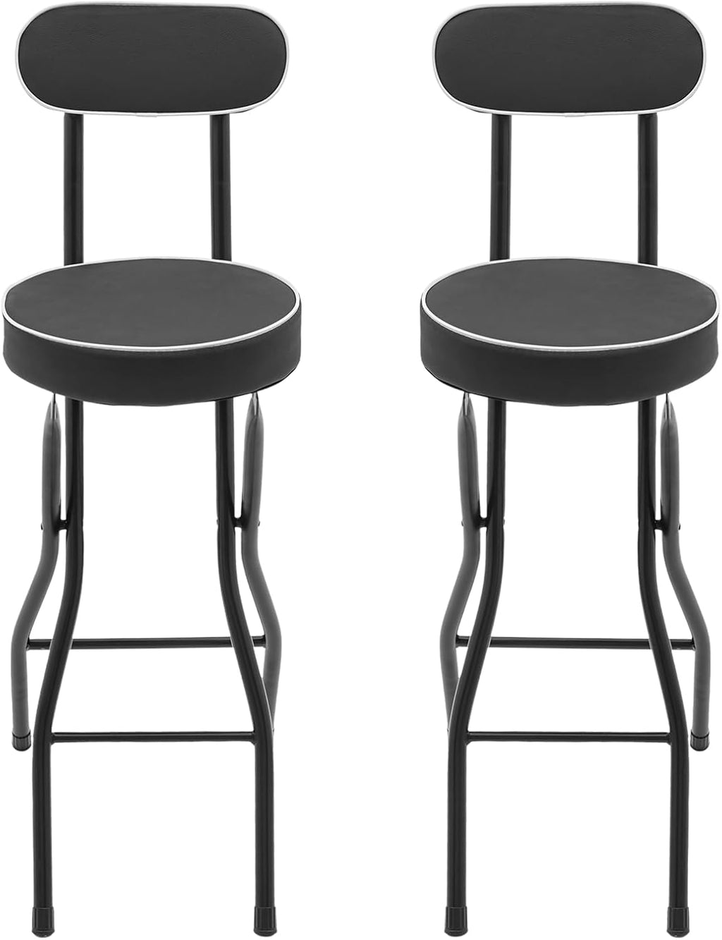 Cushioned Padded Folding Stool, 2PCS Tall Foldable Stools with Backrest, Bar Folding Stool, Portable Collapsible Counter Height Chair for Kitchen Island Shop Cafe Dining (Black)