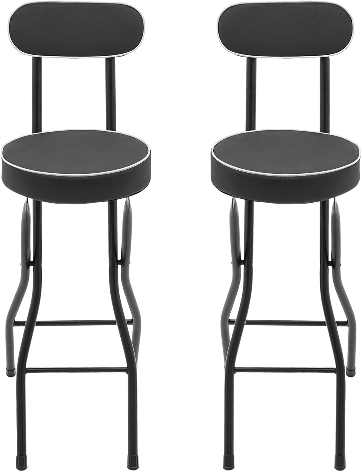 Cushioned Padded Folding Stool, 2PCS Tall Foldable Stools with Backrest, Bar Folding Stool, Portable Collapsible Counter Height Chair for Kitchen Island Shop Cafe Dining (Black)