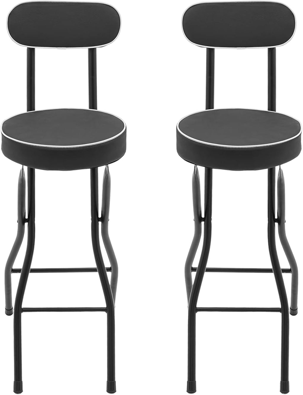 Counter Height Folding Bar Stools, 2PCS Tall Foldable Folding Bar Stool with Backrest and Pu Cushion, for Kitchen, Dining Room, Bar, Shop, Cafe, Garden, Camping, Bakery (Black)