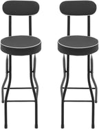 Counter Height Folding Bar Stools, 2PCS Tall Foldable Folding Bar Stool with Backrest and Pu Cushion, for Kitchen, Dining Room, Bar, Shop, Cafe, Garden, Camping, Bakery (Black)