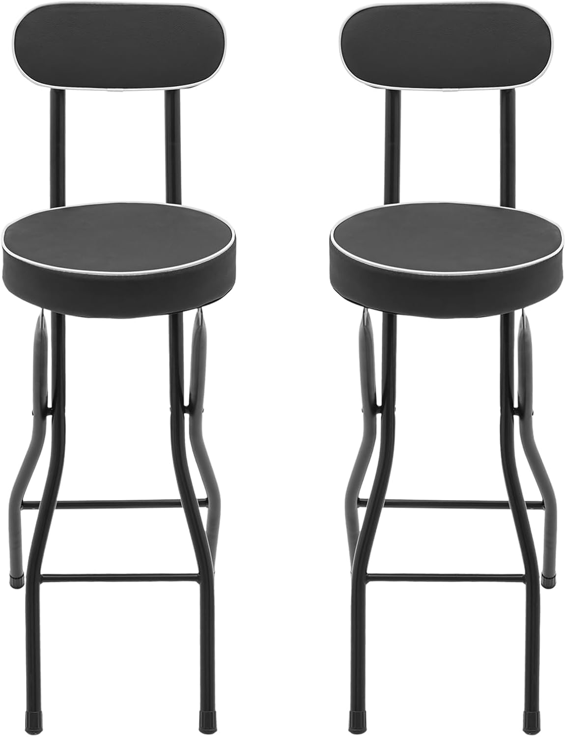 Counter Height Folding Bar Stools, 2PCS Tall Foldable Folding Bar Stool with Backrest and Pu Cushion, for Kitchen, Dining Room, Bar, Shop, Cafe, Garden, Camping, Bakery (Black)