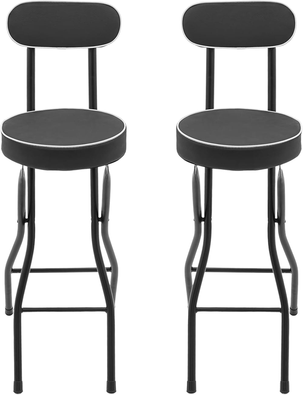 2PCS Folding Bar Stool with Backrest, Leather Padded Counter Height Foldable ...