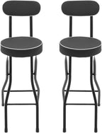 2 Pcs Folding Stools, Folding Bar Stool with Back, 25.6 in Cushioned Padded Foldable Chairs, Tall Bar Collapsible Stools, Round Counter Height Stool Chair for Camping Kitchen Shop Cafe (Black)