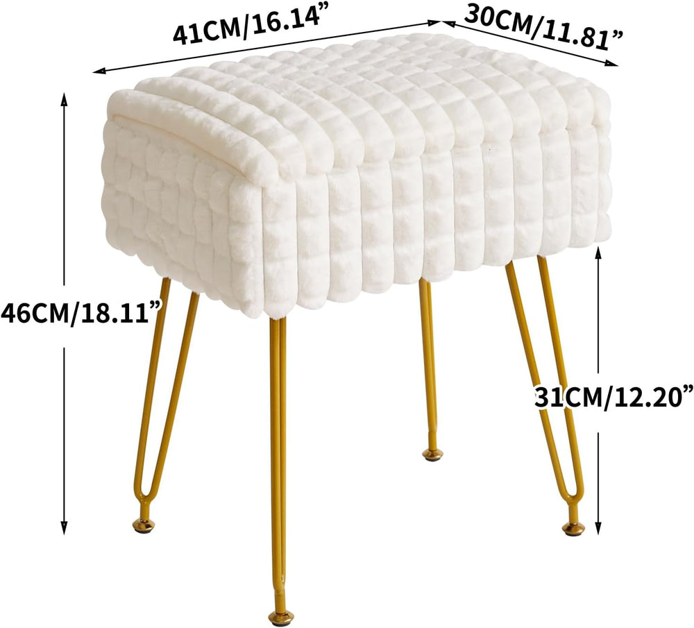 IBUYKE Rectangle Vanity Chair Ottoman, Footrest Stool, White WBD004W | Storag...
