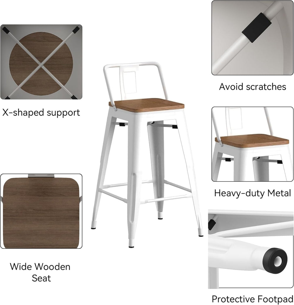 HAOBO Home 30" Bar Stools Set of 2 Bar Height Metal Barstools with Wood ...