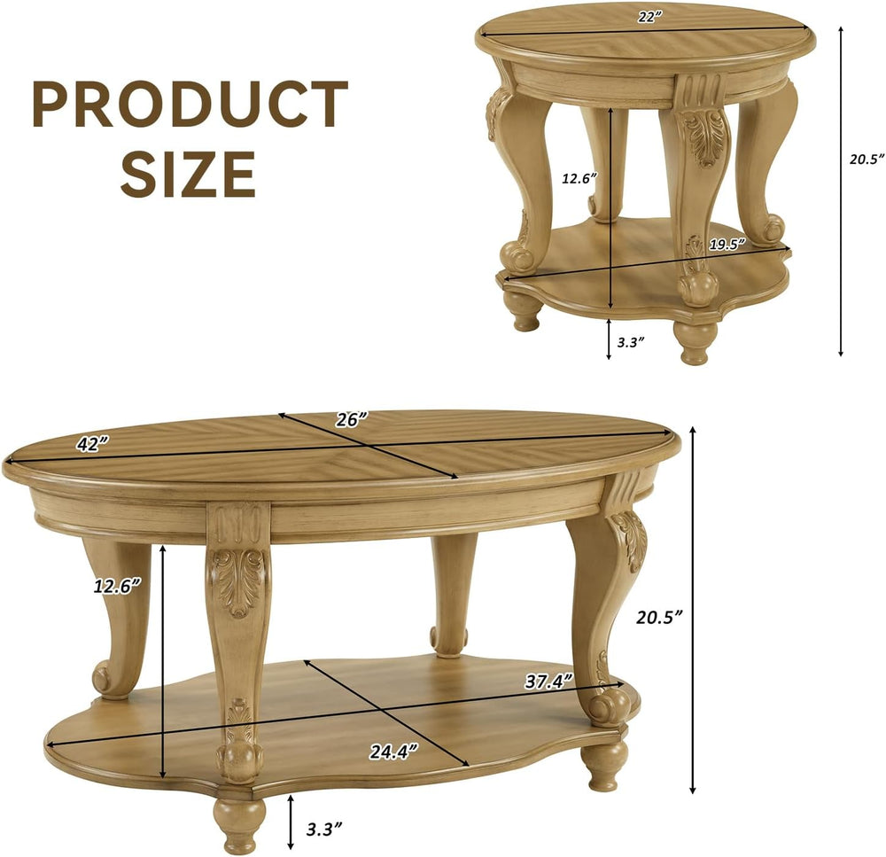 Coffee Table and End Table Sets, Oval Wood Coffee Table and Round End Table S...
