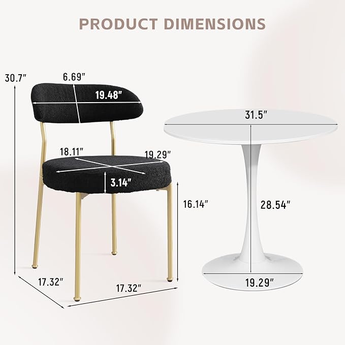 SoarFlash Kitchen Table and Chairs for 2, 31.5" Dining Table Set for 2 with Boucle Upholstered Chairs, 3 Piece Round Kitchen Table Set, Dining Room Table Set for Small Space, Apartment, Black/White
