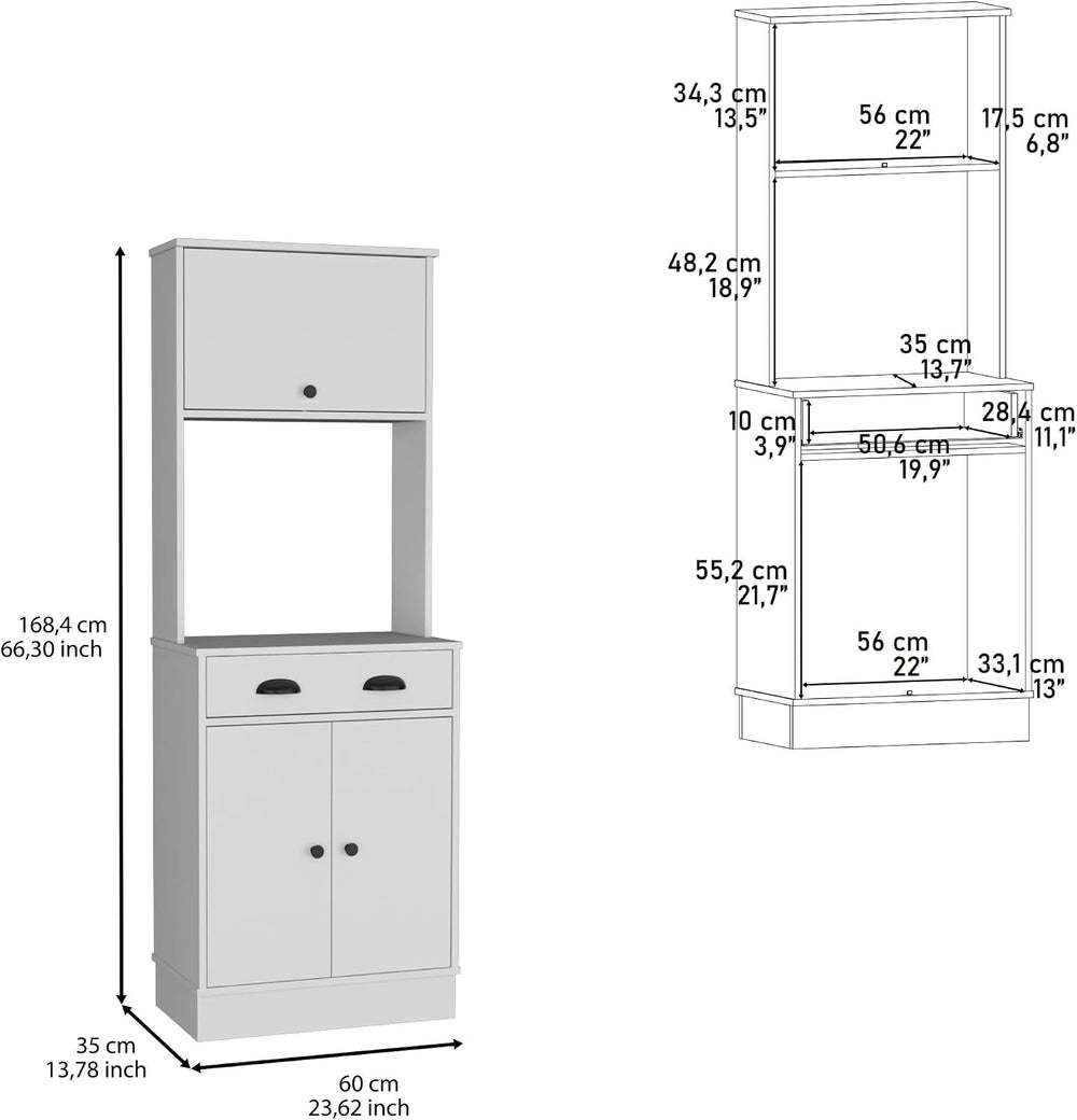 Apex Kitchen Pantry 66.3" H with Drawer, 2 Cabinets, and Microwave Stand...