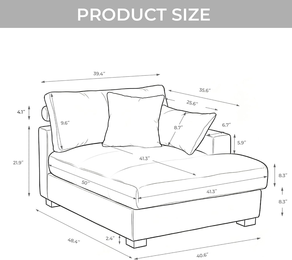 Oversized Corduroy Chaise Lounge Chair with Left Armrest & Cushion, Comfy...