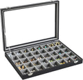 Stratalife Jewelry Organizer 40 Grid Gray Black Jewelry Tray with Clear Dust-proof Lid Velvet Earring Organizer Necklace Rings Holder Display Drawer Storage Case for Women