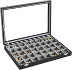 Stratalife Jewelry Organizer 40 Grid Gray Black Jewelry Tray with Clear Dust-proof Lid Velvet Earring Organizer Necklace Rings Holder Display Drawer Storage Case for Women