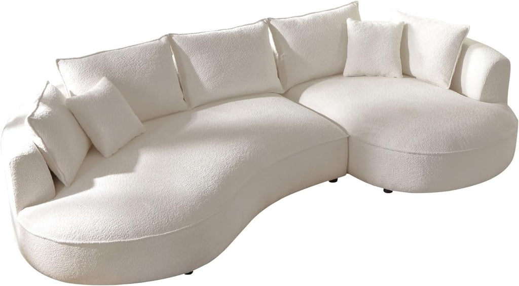 Oversized Curved Sectional Sofa, 125", 5-Seater, Upholstered, Boucle, Cloud | Boucle Upholstered Modular Couch with Chaise, Deep Seat Luxury Cloud Sofa, for Living Room, Apartment, Right Facing, Beige