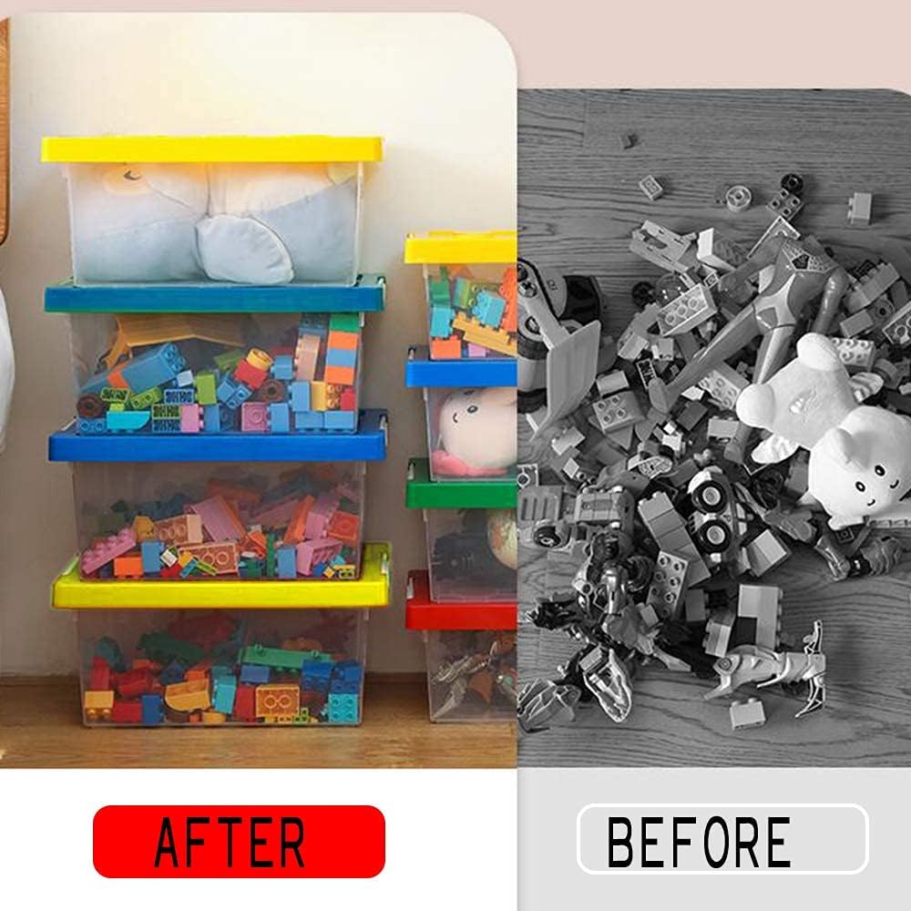 loobuu Plastic Storage Bins with Lids - Stackable Toy Storage Organizer Box Set of 2, Toy Chests with Compatible Building Baseplate and Lid, Storage Container for Building Bricks - Red+Blue