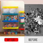 loobuu Plastic Storage Bins with Lids - Stackable Toy Storage Organizer Box Set of 2, Toy Chests with Compatible Building Baseplate and Lid, Storage Container for Building Bricks - Red+Blue