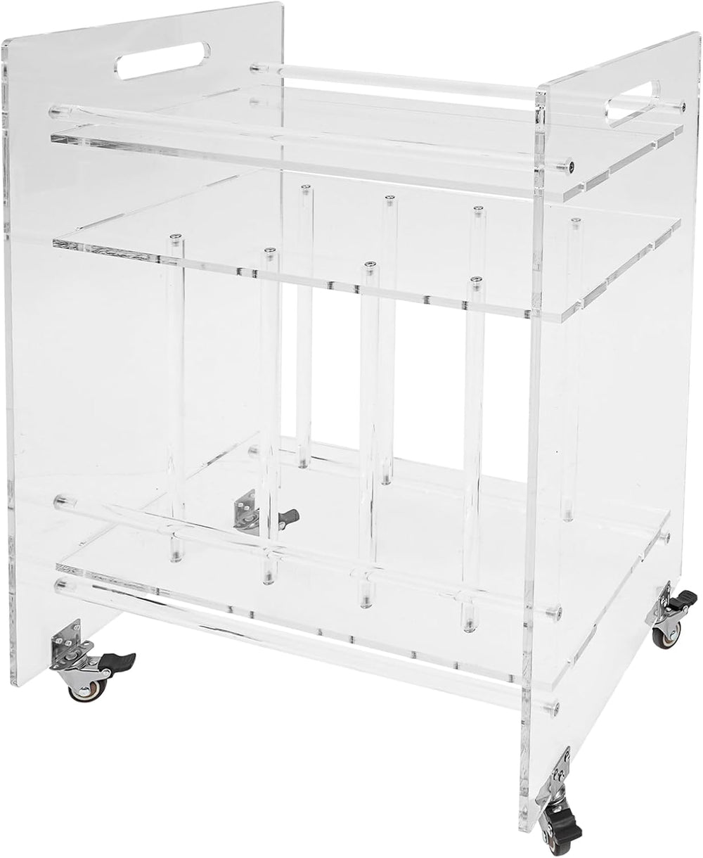 Acrylic Record Player Stand, 3 Tier Clear Record Player Stand with Wheels, Re...