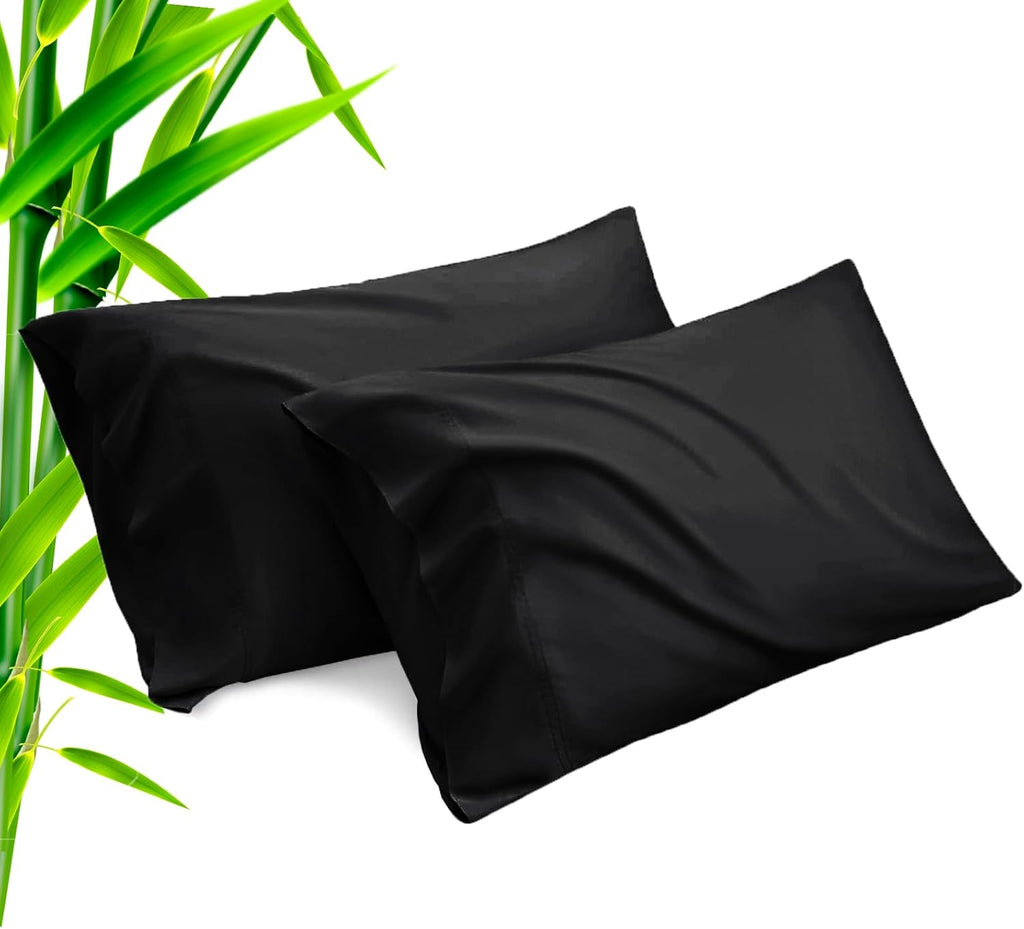 TELUS Black Pillow Cases King Size 2 Pack, Bamboo Rayon Cooling Pillowcases with Envelope Closure, Cool Breathable Pillow Case for Hot Sleepers & Night Sweats, 20x40 inches