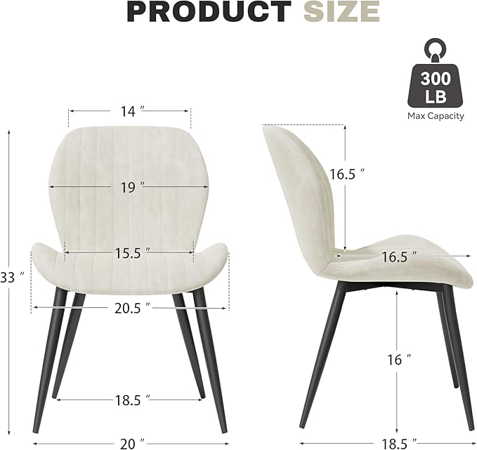 Dining Chairs Set of 4 Modern Velvet Dining Room Chairs Upholstered Dining Chairs with Thick Cushions Metal Legs Armless Back Chair for Kitchen and Living Room Cream