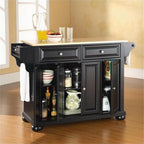 Pemberly Row Traditional Wood Kitchen Island, 51.5 in W x 18 in D x 34 in H, Solid Hardwood and Veneer Construction, Black/Natural Finish, Adjustable Shelves, Storage Drawers, Spice Rack, Towel Bar