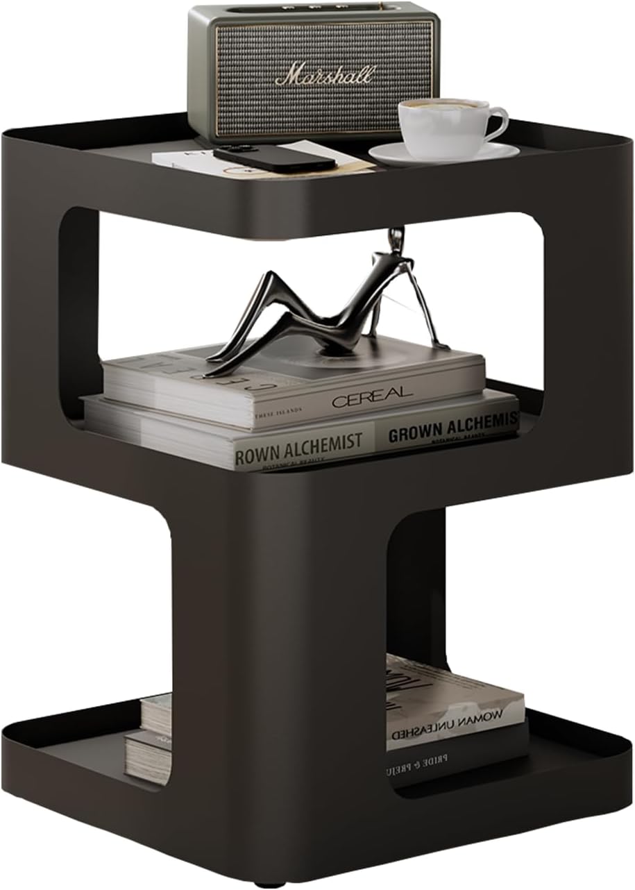 Modern Side Table for Sofa & Couch,Black Metal Bedside Table,3 Tier end T...