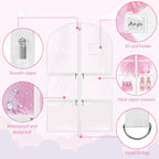 Garment Bags for Dance Costumes - 40 Inch Clear PVC with 5 Zipper Pockets (3 Pack, White) - Kids Dance Garment Bag for Dancers, Hanging Clothes Storage, Competitions & Travel (‎Clear White)