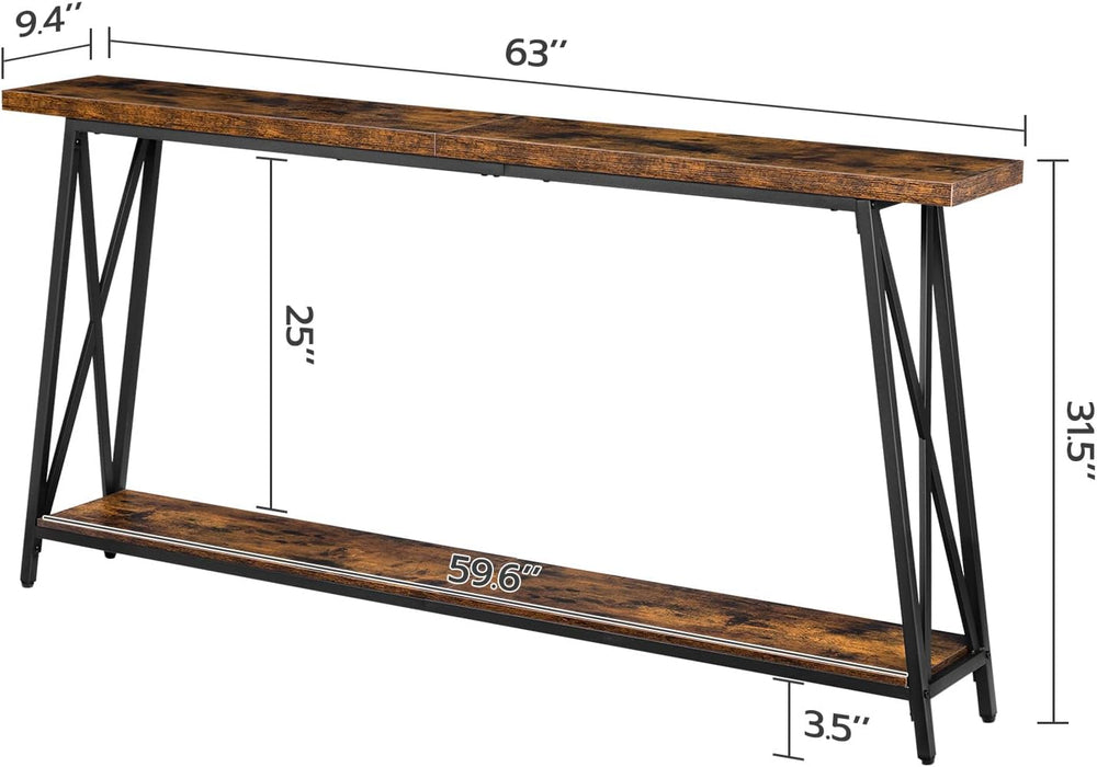 MAHANCRIS Console Table for Entryway, 63" Industrial Entryway Table, 2-T...