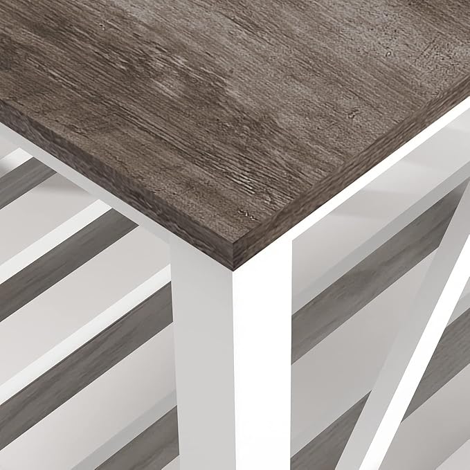 Farmhouse Coffee Table for Living Room, 2-Tier Rectangular Wooden Centre Cocktail Table with Slats Shelf Storage and V-Shaped Frame, Oak Grey