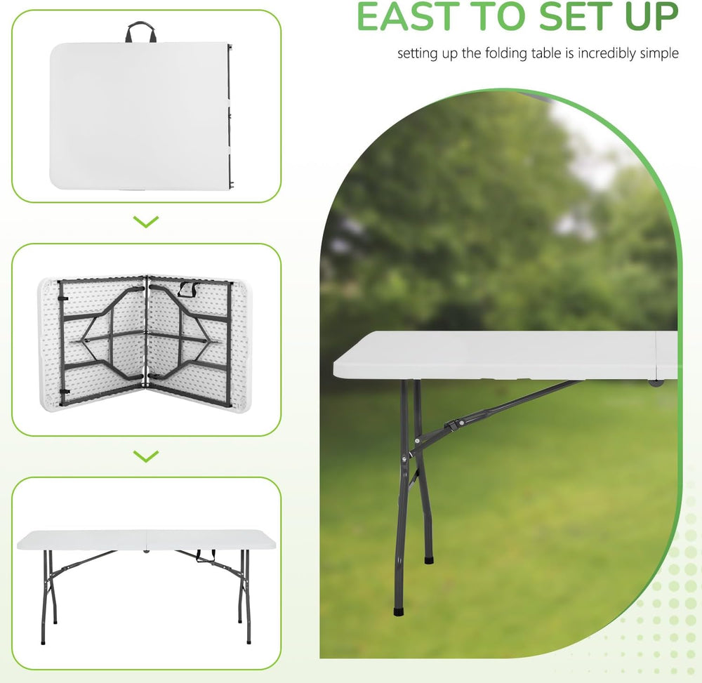 PayLessHere | 6FT Folding Table | Portable Plastic Table with Carry Handle | ...