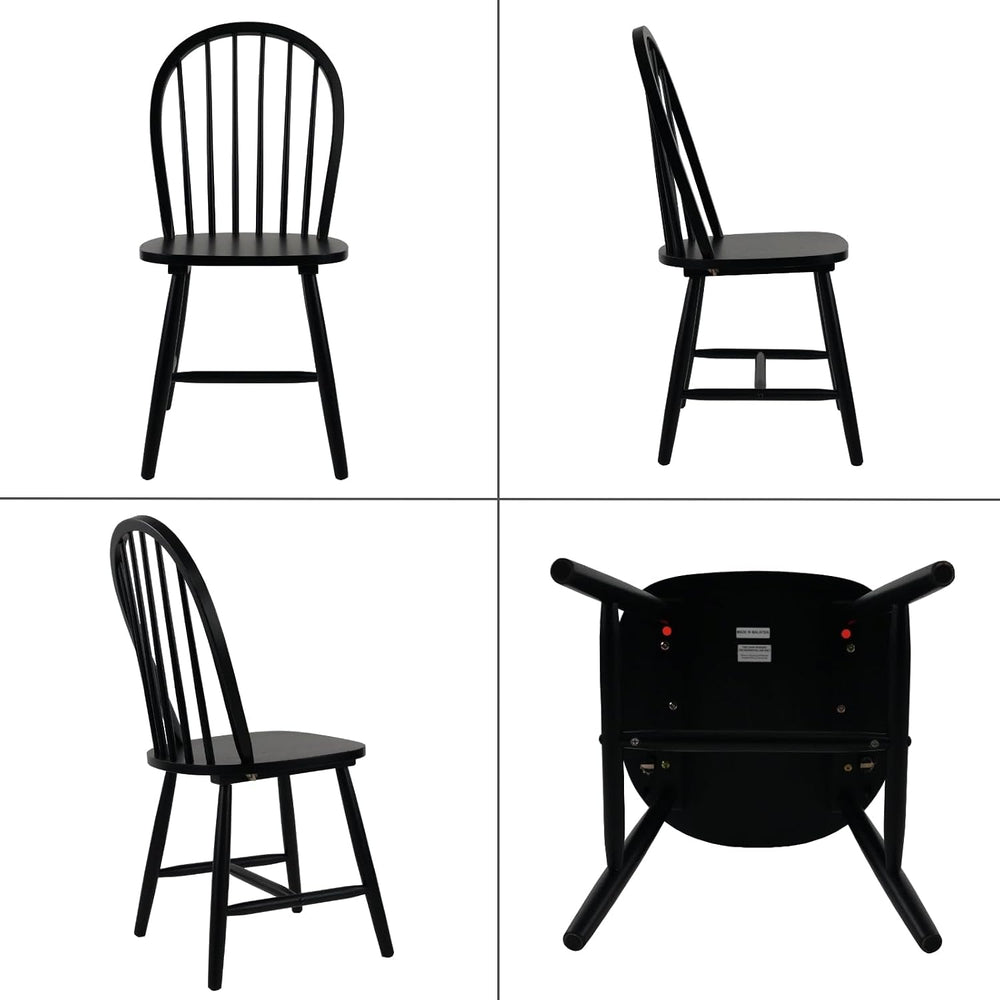 chairus Black Windsor Dining Chairs Set of 2, Farmhouse Wooden Dining Room Ch...