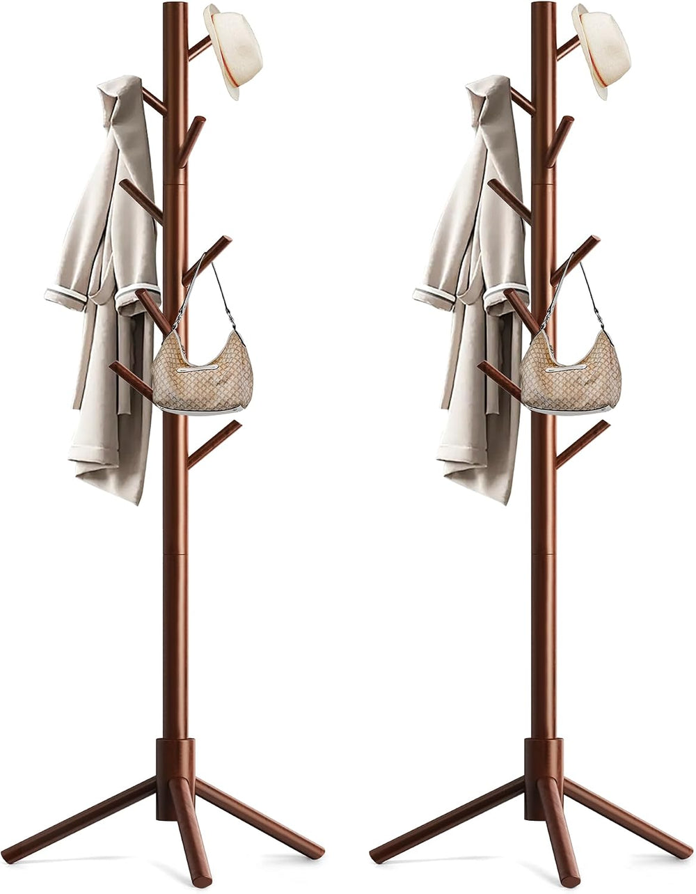 Wooden Coat Rack Stand, Freestanding Coat Rack with 8 Hooks, 3 Adjustable Siz...