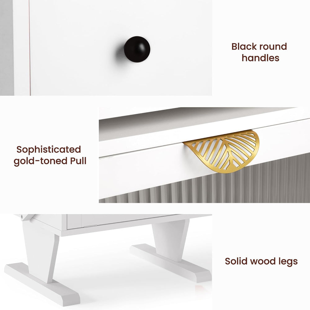 RoyalCraft Large Nightstand with LED Lights, White Robot Nightstand | End Tab...
