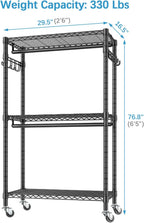 VIPEK R2 Medium Rolling Clothes Rack Heavy Duty Clothing Rack for Hanging Clothes Adjustable Metal Wire Shelving Portable Closet with Wheels Side Hooks, Freestanding Closet Wardrobe, Black