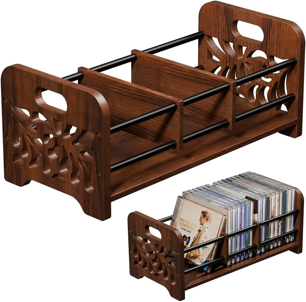CD Holder,DVD Holder Storage,Wood CD Rack Organizer,DVD Rack,Cassette Tape Storage with Dividers for CDs, DVDS, Tapes,Video Game Cases, Tape Display Stand, Hold 35Pcs