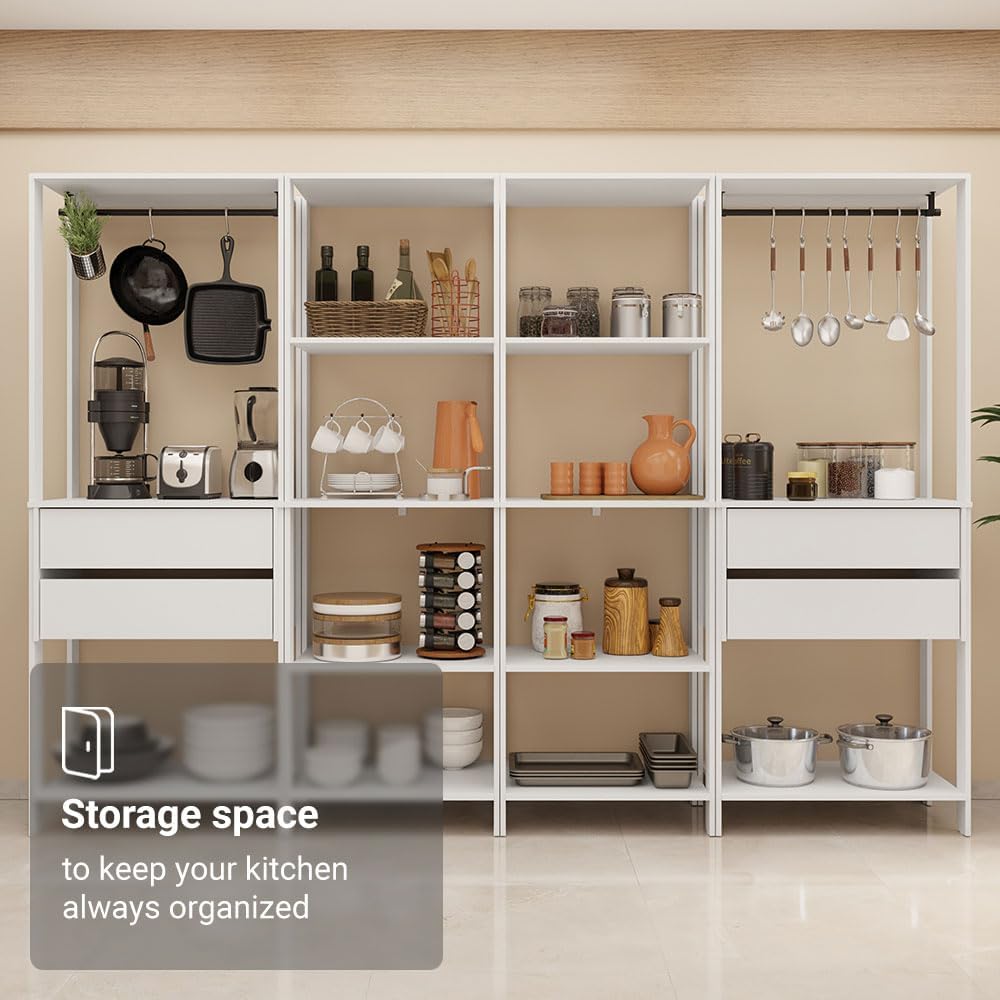 Madesa Kitchen Pantry Storage Rack with 4 Drawers, Open Shelves and Hanging S...