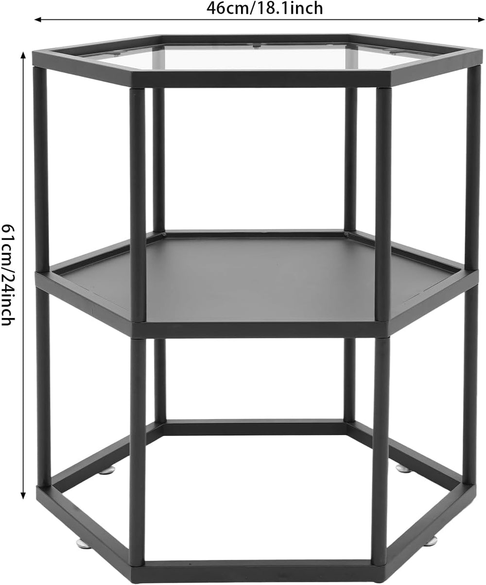Side Table, Modern Coffee Tables with 2-Tier Storage with Metal Frame, Hexago...
