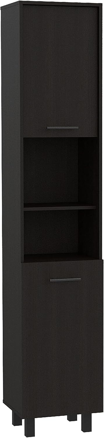Pantry, Four Legs, Three Interior Shelves, Two Shelves, Two Cabinets -Black