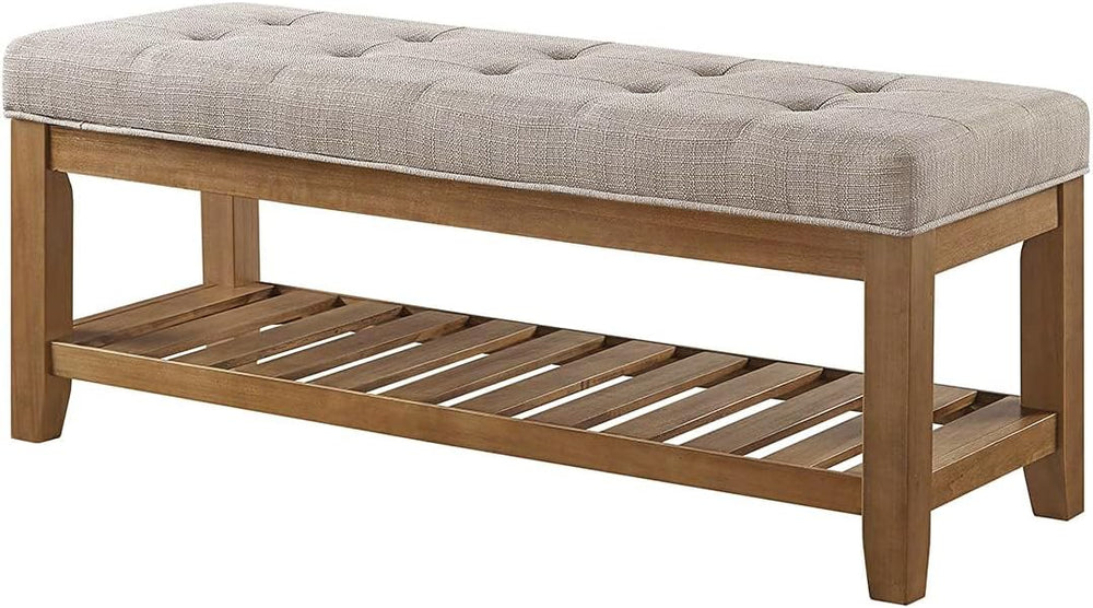 24KF Large Rectangular Upholstered Tufted Linen Fabric Ottoman Bench, Padded ...